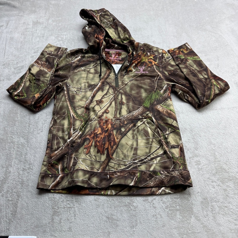 Huntworth Quarter Zip Hoodie Women's Large Camo Oak Tree Hunting Woods Gorpcore